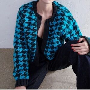 Zara Blue and Black Houndstooth Cardigan
